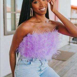 Lavender strapless feather top BuddyLove size S
